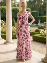 A-Line Chiffon Floral Print Off Shoulder Maxi Mother of the Bride & Groom Dresses