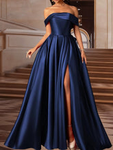 A-Line/Princess Off Shoulder Empire Waist Floor-Length Formal Dresses with Bow