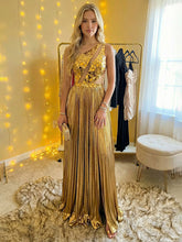 A Line One-Shoulder Acrylic Floor Length Pleated Chic Formal Evening Dresses with Cut Out