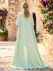2-Piece Sheath Sequin Strapless Floor-Length Formal Dresses with Lightweight Chiffon Duster Coat