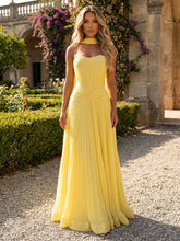 A-Line Chiffon Strapless Sweetheart Pleated Floor-Length Formal Dresses with Scarf