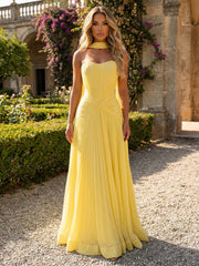 A-Line Chiffon Strapless Sweetheart Pleated Floor-Length Formal Dresses with Scarf