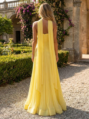A-Line Chiffon Strapless Sweetheart Pleated Floor-Length Formal Dresses with Scarf