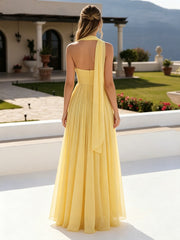 A-Line Pleated Chiffon Strapless Sweetheart Floor-Length Formal Dresses with Scarf