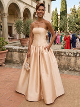 A-Line Strapless Satin Floor-Length Formal Dresses Ball Gowns for Women