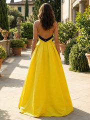 A-Line Halter Deep V-Neck Satin Mixed Color Floor-Length Formal Dresses
