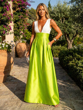 A-Line Deep V-Neck Satin Mixed Color Floor-Length Formal Dresses