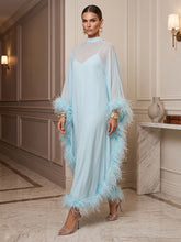 A-Line/Princess High Neck Chiffon Maxi Formal Dresses with Feather Trim