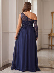 A-Line/Princess Off Shoulder Chiffon Maxi Plus Size Formal Dresses with Lace Appliques & Slit