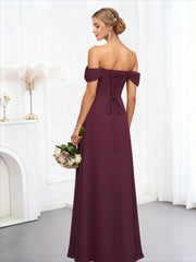 A-Line/Princess Off Shoulder Chiffon Floor-Length Bridesmaid Dresses