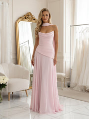 A-Line/Princess Drop Waist Floor-Length Wedding Guest Dresses with Scarf Women Formal Gowns