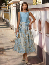 A-Line/Princess Elegant Cocktail Dresses Satin Jacquard Tea-Length with Bowknot