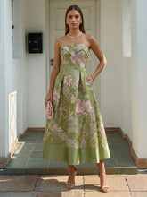 A-Line/Princess Elegant Cocktail Dresses Strapless Satin Jacquard Tea-Length Sleeveless