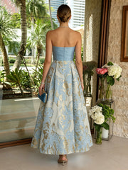 A-Line/Princess Elegant Cocktail Dresses Strapless Satin Jacquard Floor-Length