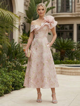 A-Line/Princess Elegant Cocktail Dresses Off Shoulder Jacquard Tea-Length Flower