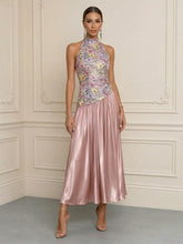 A-Line/Princess Elegant Cocktail Dresses Tea-Length Pleated Satin Sequin Floral Bodice