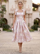 A-Line/Princess Cocktail Dresses Jacquard Square Neck Tea-Length with Bow Straps