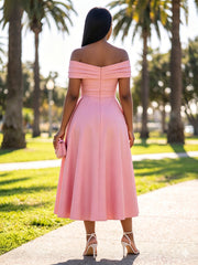 A-Line/Princess Cocktail Dresses Satin Off Shoulder Sweetheart Ruched Waist