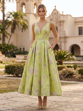 A-Line/Princess Cocktail Dresses Satin Jacquard Deep V-Neck Sleeveless