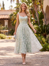 A-Line/Princess Cocktail Dresses Tulle Square Neck Tea-Length