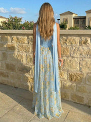 A-Line Satin Sweetheart Pleated Maxi Pleated Evening Dresses with Sweep Train & Scarf