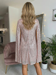 A-Line Sequin Short Length Cocktail Dresses with Cape Sleeves