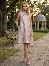 A-Line/Princess Cocktail Dresses Jacquard High-Neck Short-Length Sleeveless
