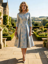 A-Line 3/4 Sleeve Round Neck Knee-Length Mother of the Bride Dresses with Jacquard