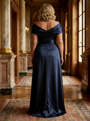 A-Line Scoop Neck Ruched Floor-Length Mother of the Bride Dresses with Ruffle Plus Size