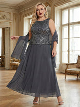 2 Pieces Sequin Round Neck Mother of the Bride Dresses with Cap