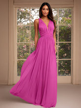 A Line V Neck Sleeveless Chiffon Stylish Formal Dresses with Pleats