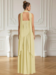 A-Line/Princess Drop Waist Prom Dresses with Scarf Women Formal Gowns