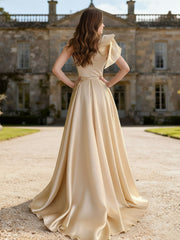 A-Line/Princess Floral One Shoulder Floor-Length Fancy Evening Dresses with Bow