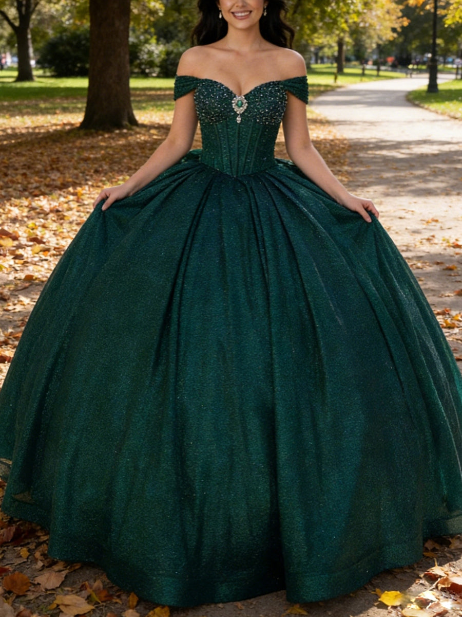 A-Line/Princess Glitter Floor Length Ball Gowns Quinceanera Dress for 15th Birthday