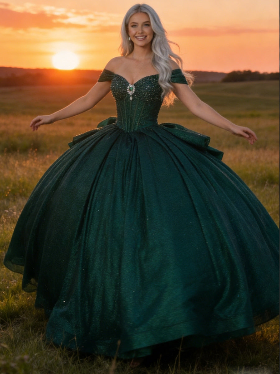 A-Line/Princess Glitter Floor Length Ball Gowns Quinceanera Dress for 15th Birthday