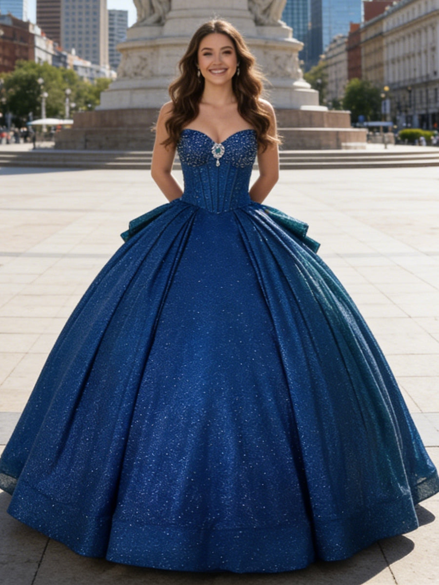 A-Line/Princess Glitter Floor Length Ball Gowns Quinceanera Dress for 15th Birthday