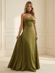 A-Line Scarf Strapless Satin Floor-Length Formal Bridesmaid Dresses