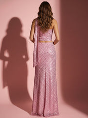 2 Piece Sequin Mermaid One Shoulder Floor-Length Prom Dresses with Scarf