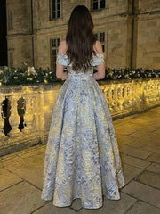 A-Line/Princess Floral Jacquard Off Shoulder Formal Dresses Maxi Ball Gowns