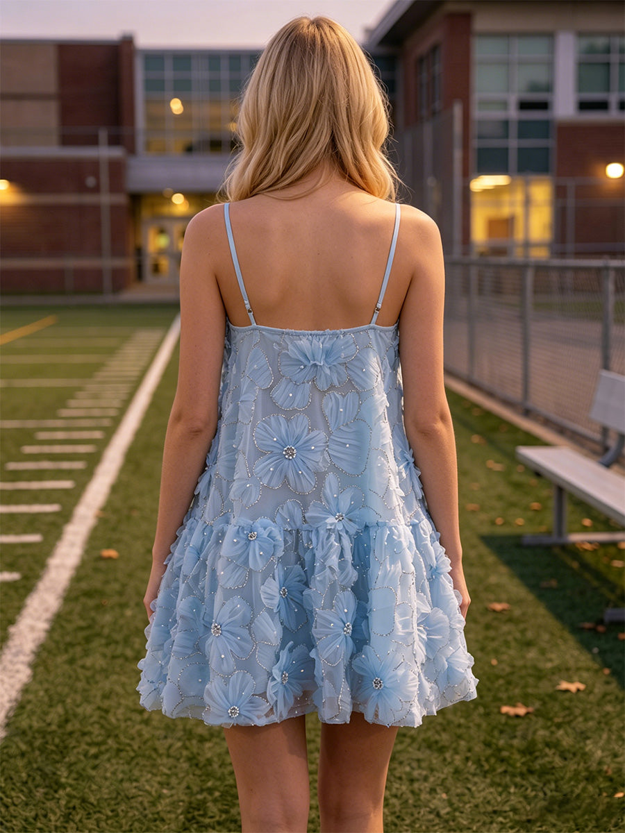 3D Flower Appliques A-Line/Princess Strapless Short Homecoming Dresses with Pearls