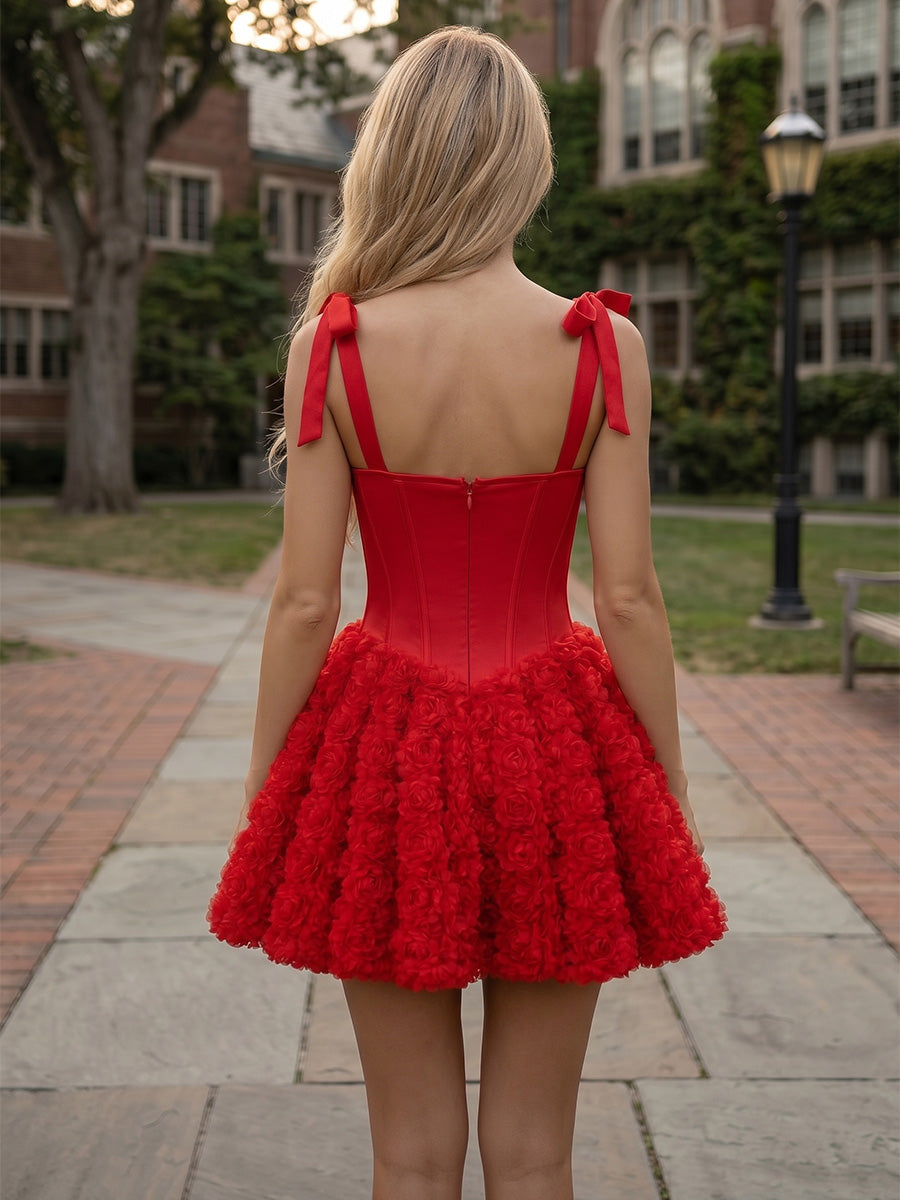 3D Flower Appliques A-Line/Princess Spaghetti Straps Short Homecoming Dresses with Corset Bodice