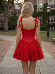 3D Flower Appliques A-Line/Princess Spaghetti Straps Short Homecoming Dresses with Corset Bodice