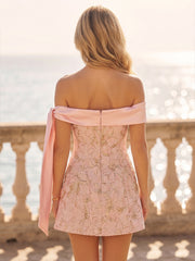 A-Line/Princess Off Shoulder Jacquard Mini Homecoming Dresses for Teens