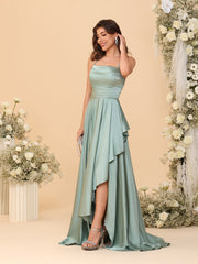 A-Line/Princess Halter Sleeveless Floor-Length Bridesmaid Dresses with Asymmetrical Slit