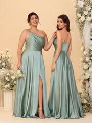 A-Line/Princess One Shoulder Sleeveless Floor-Length Bridesmaid Dresses