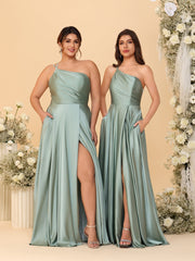 A-Line/Princess One Shoulder Sleeveless Floor-Length Bridesmaid Dresses