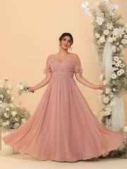 A-Line/Princess Cold Shoulder Tiered Sleeve Floor-Length Bridesmaid Dresses