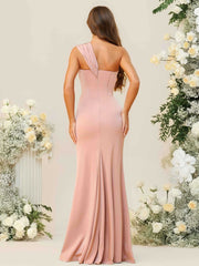 A-Line/Princess One Shoulder Ruched Floor-Length Bridesmaid Dresses