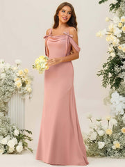 A-Line/Princess Cold Shoulder Cowl Neck Floor-Length Bridesmaid Dresses with Bows