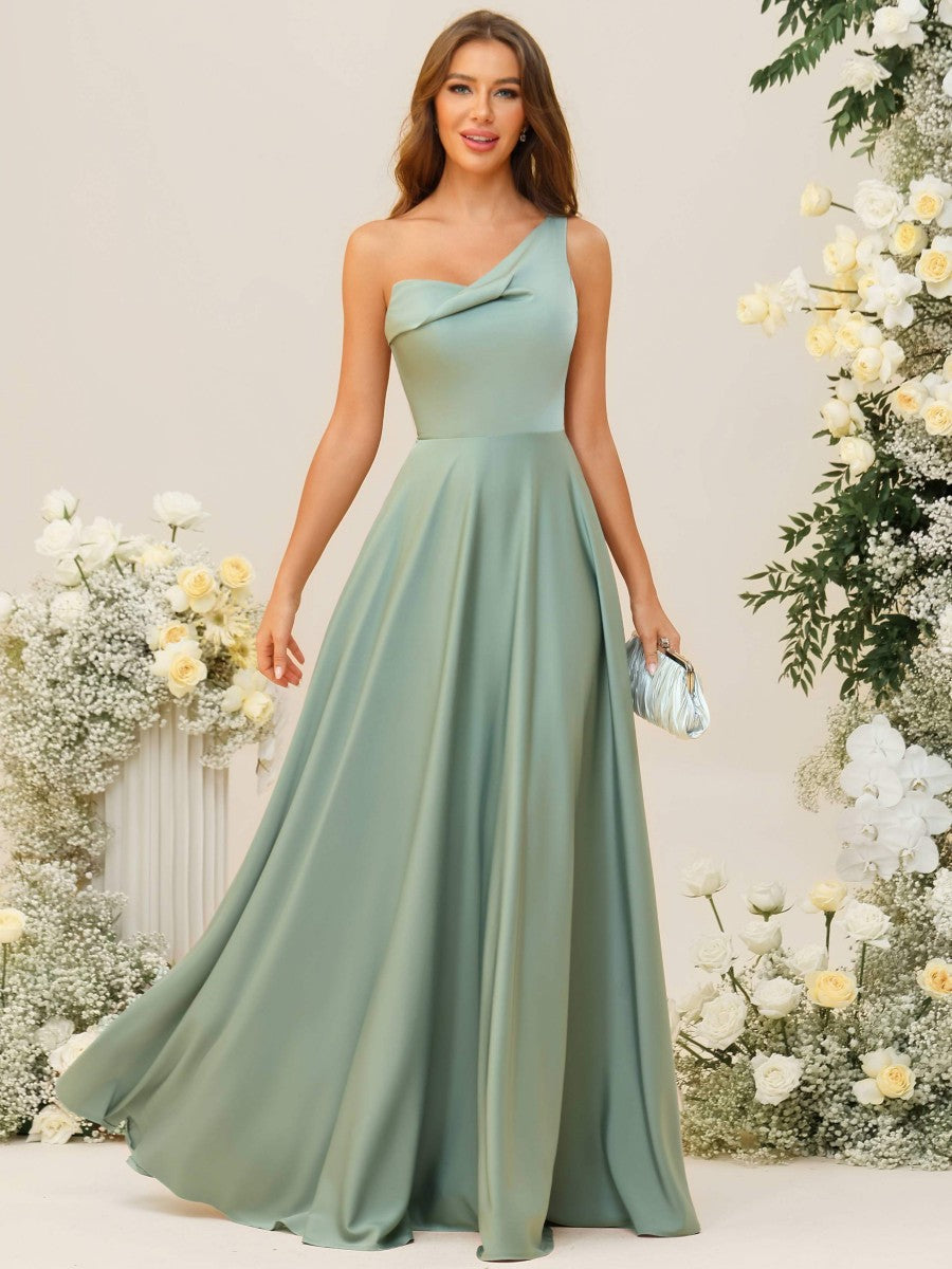 A-Line/Princess One Shoulder Sleeveless Asymmetrical Floor-Length Bridesmaid Dresses